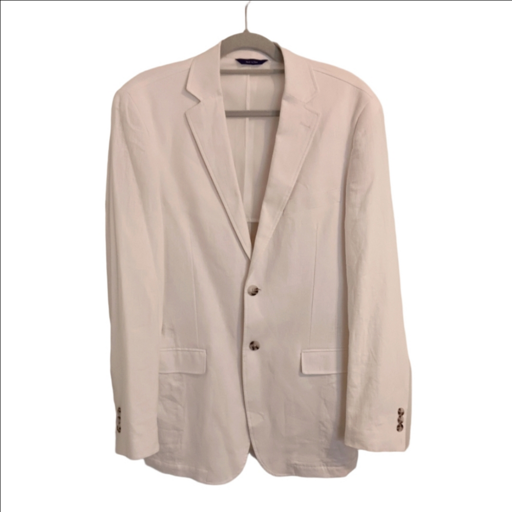 Alan Flusser Off White Linen Blend Blazer Sport Coat Two Button Inside Pockets S